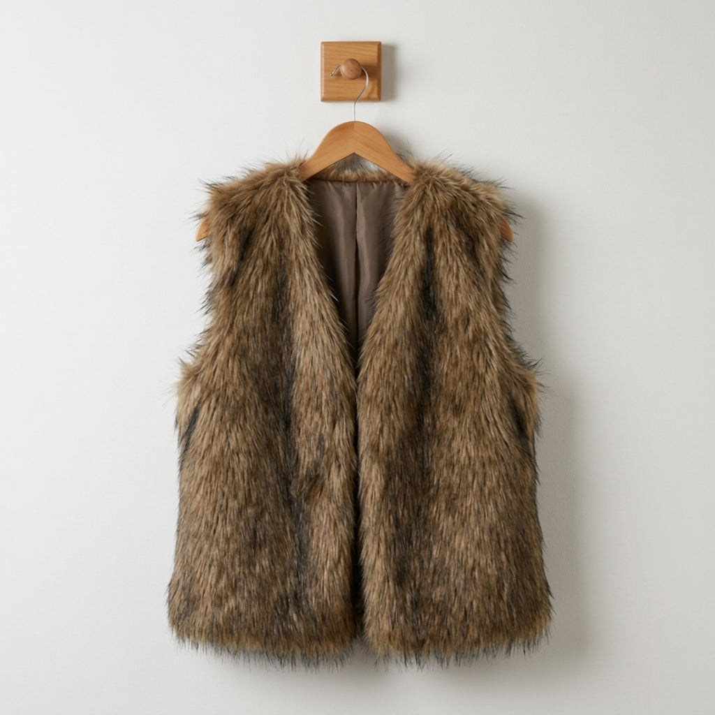 Moda otoño-invierno: Chaleco de mujer en pelo sintético suave, sin mangas. Perfecto para un look casual chic.