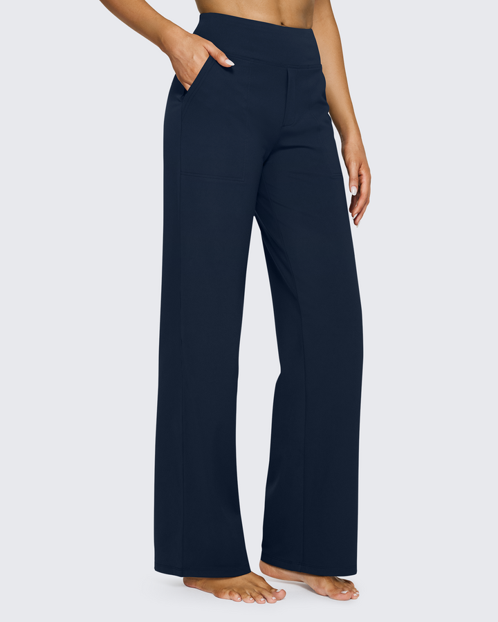 Pantalones de vestir casual para mujer, tiro alto, pierna ancha, muy cómodos y con bolsillos.
