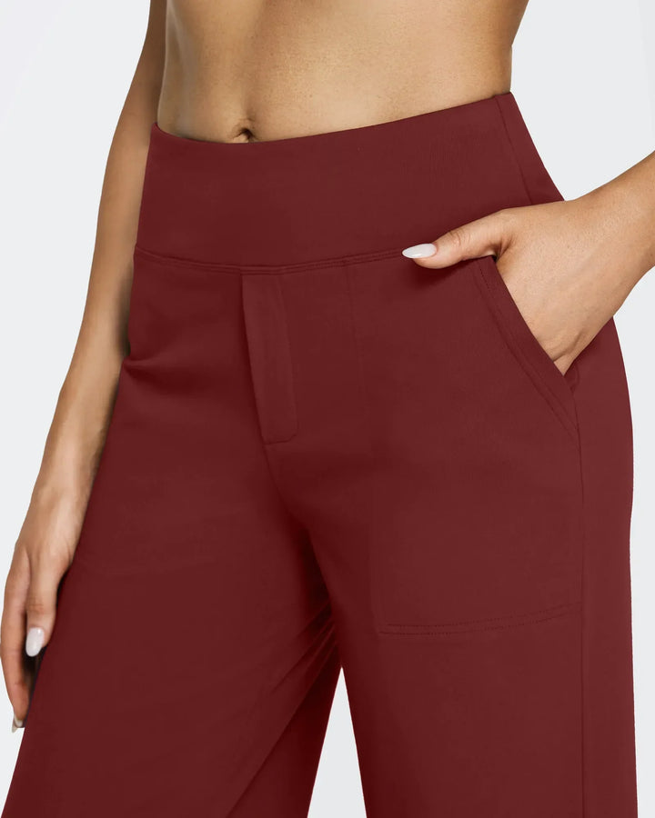 Pantalones de mujer con bolsillos, tiro alto y pierna ancha, versátiles para un estilo urbano y actual.