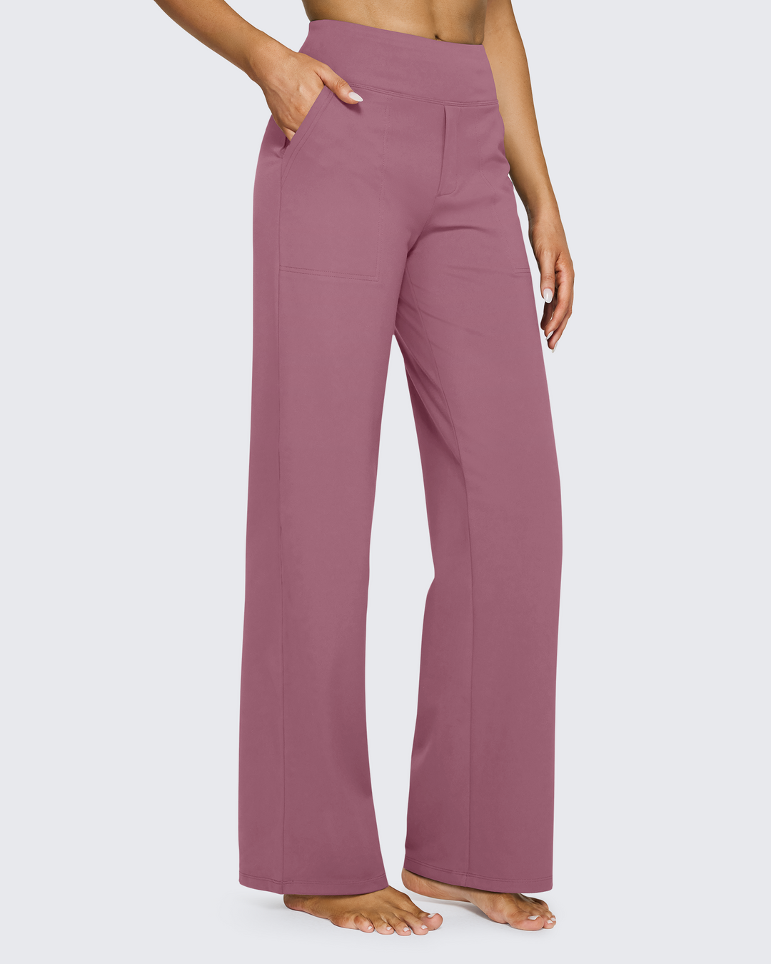 Pantalones femeninos de tiro alto y pierna ancha con bolsillos, perfectos para cualquier estación.