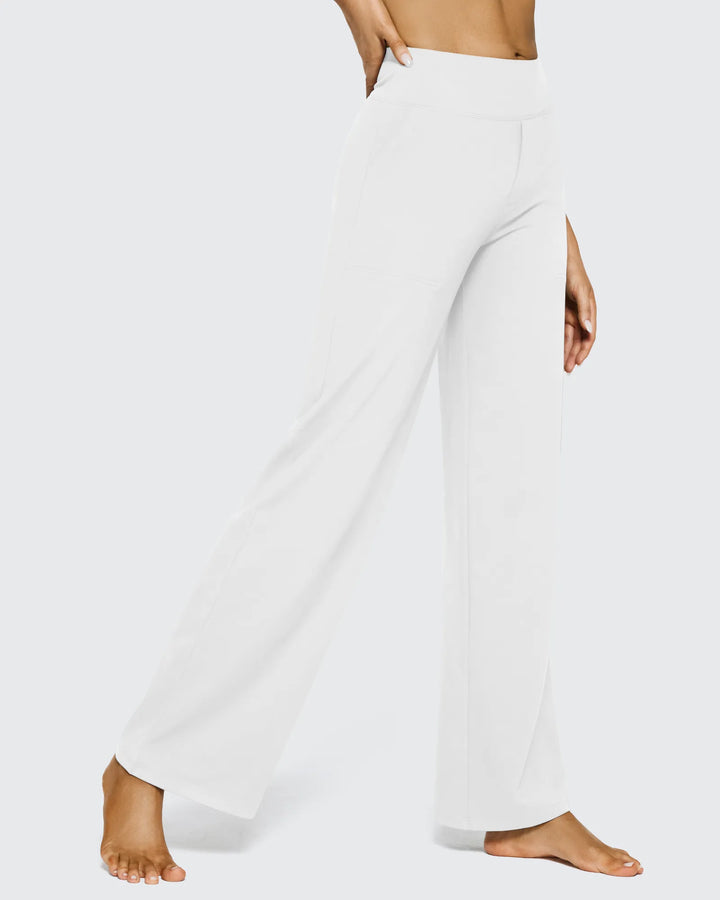Ropa femenina: pantalones de mujer tiro alto, pierna ancha y bolsillos, un toque de moda.