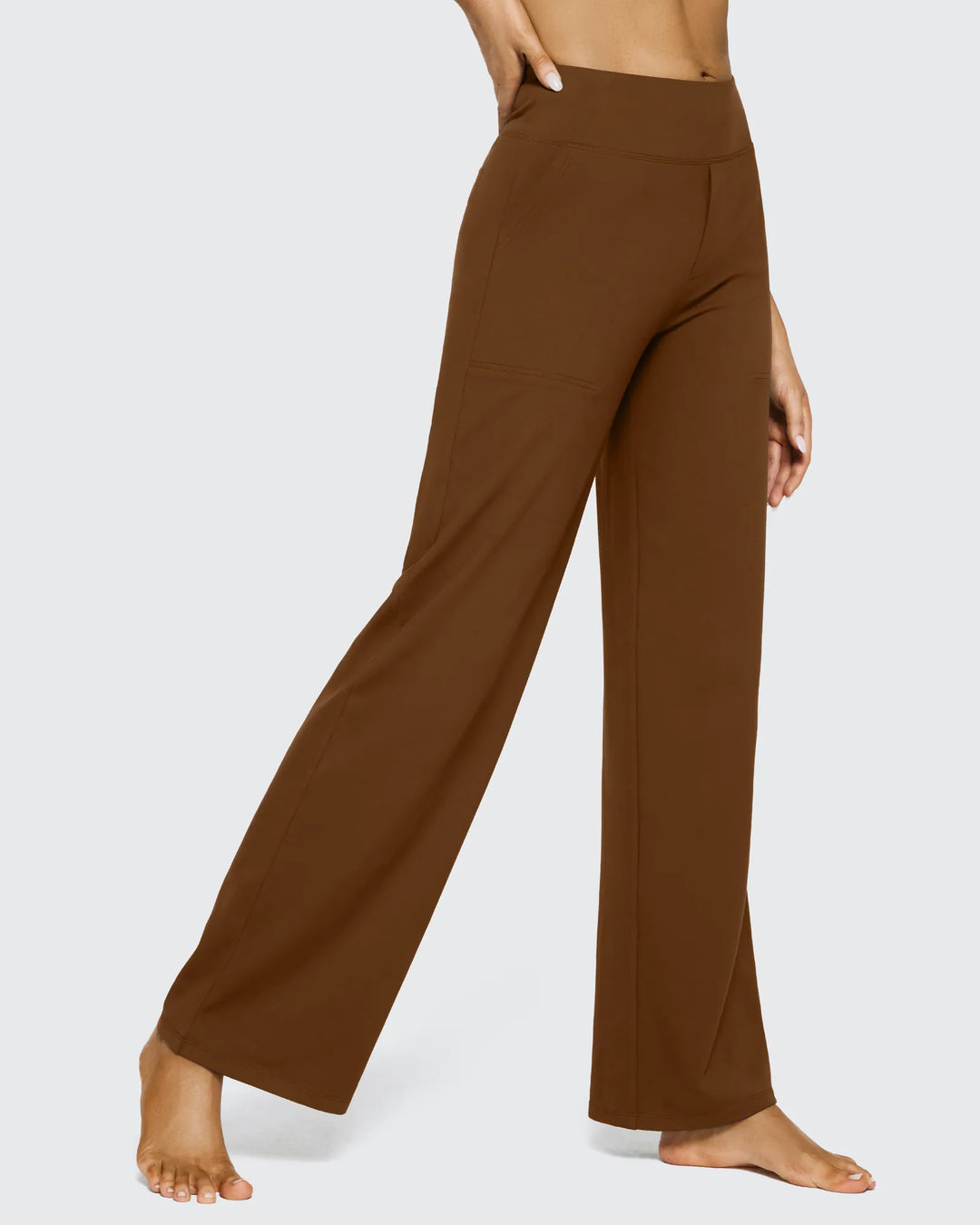 Pantalones de mujer, pierna ancha, tiro alto, con bolsillos, ideales para la oficina o el ocio.
