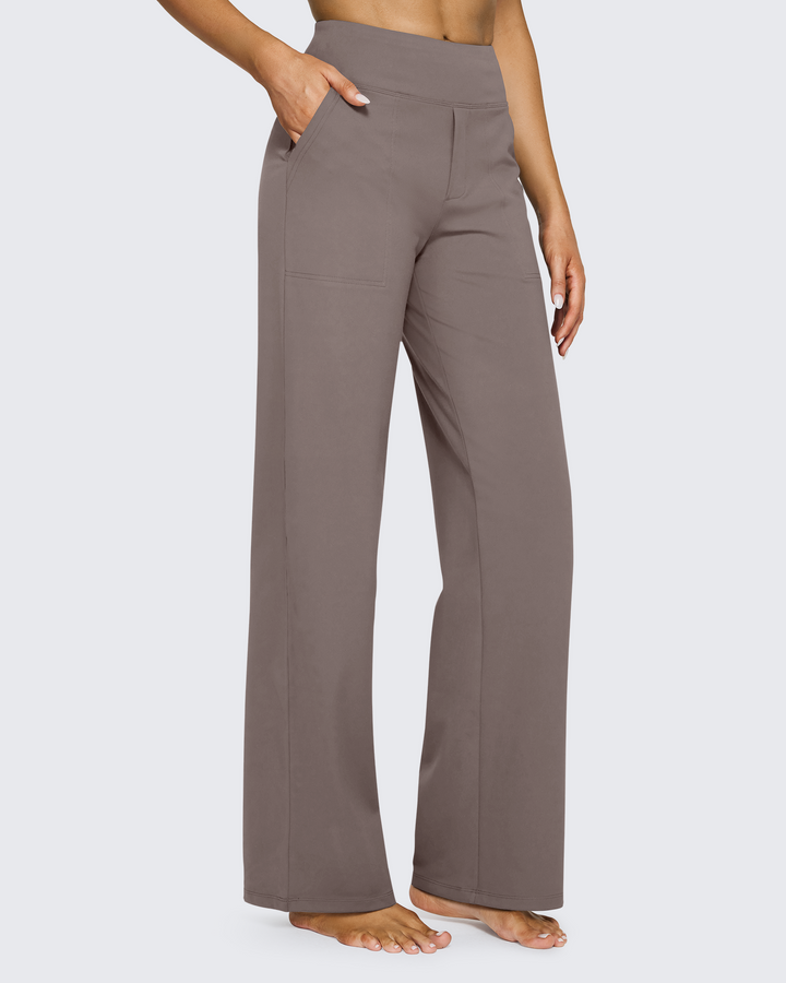 Pantalón versátil para mujer, tiro alto y pierna ancha, con bolsillos, para cualquier ocasión.
