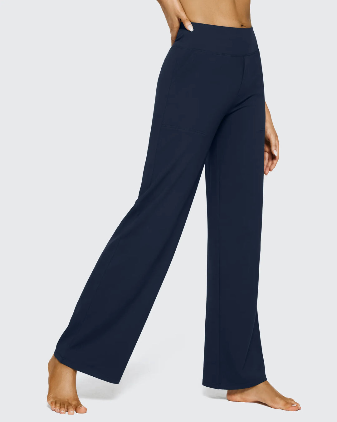 Pantalones de moda femenina, tiro alto, pierna ancha, con bolsillos, versátiles y en tendencia.
