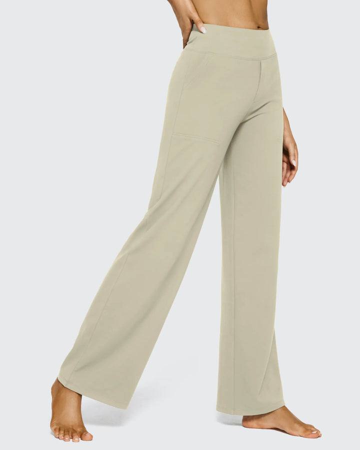 Pantalones de mujer con corte de pierna ancha, tiro alto y bolsillos, para un look contemporáneo.