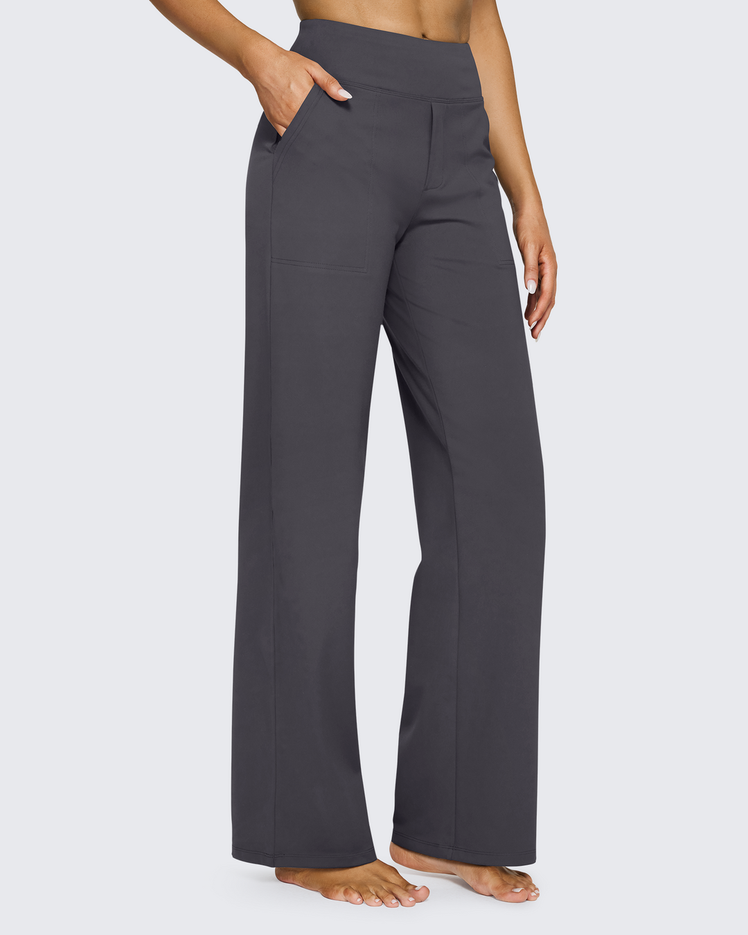 Moda femenina: pantalones tiro alto con bolsillos, ajuste de pierna ancha, muy cómodos.