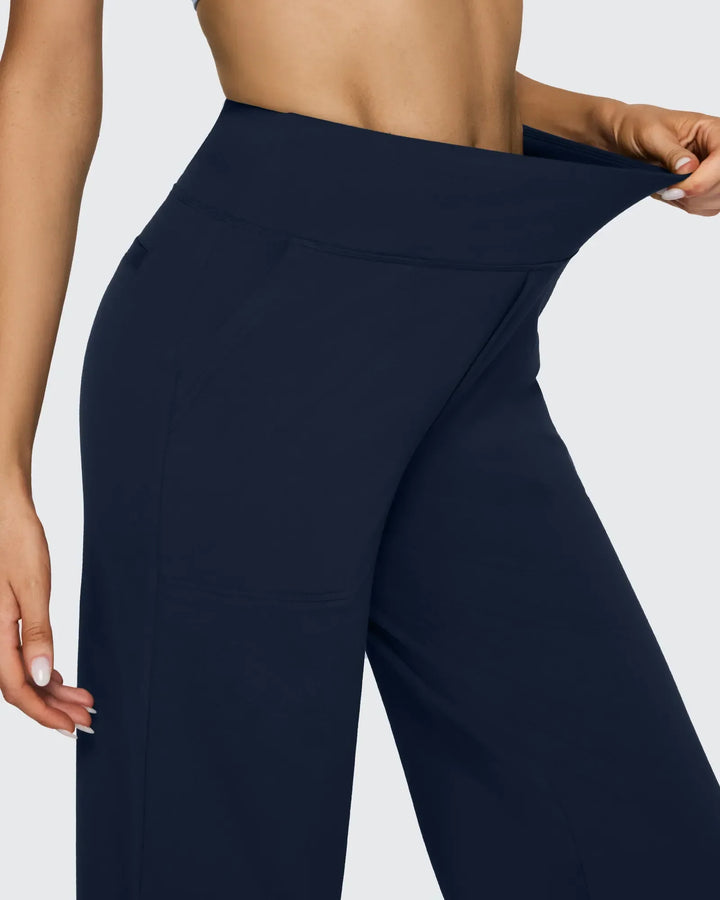 Ropa femenina: pantalones de mujer tiro alto, pierna ancha y bolsillos, con estilo urbano.