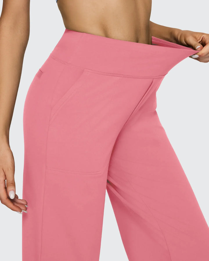 Pantalones de mujer tiro alto pierna ancha con bolsillos, la definición de estilo y confort.
