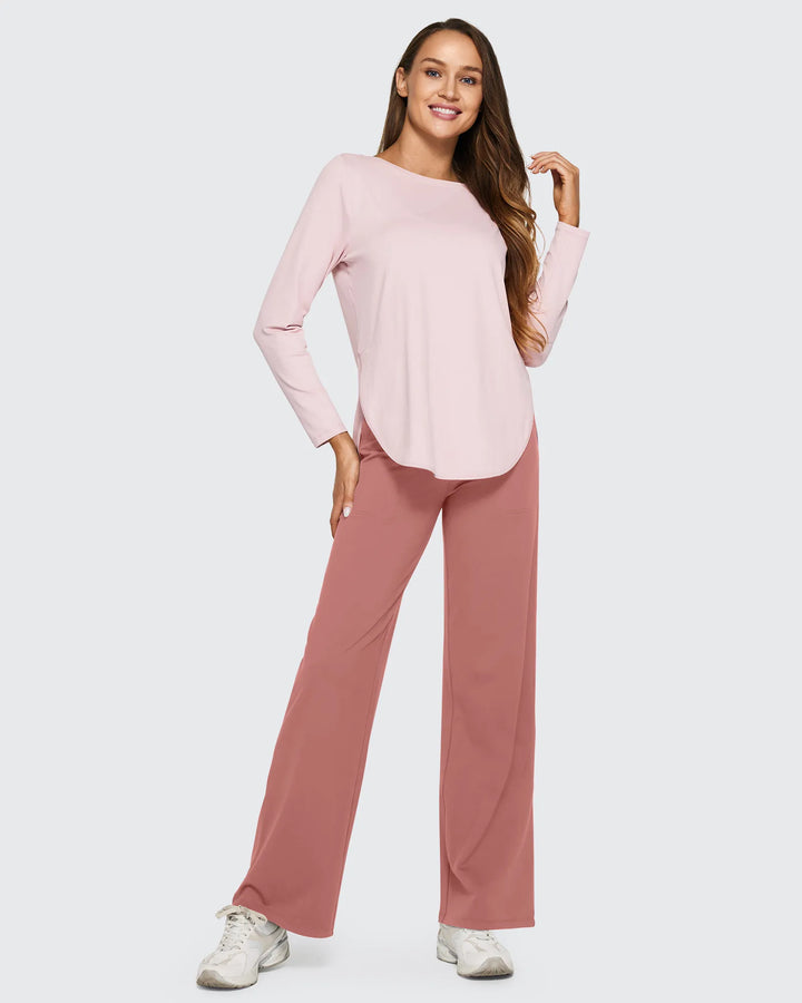 Pantalón de mujer, tiro alto, pierna ancha, bolsillos, que estiliza la figura y aporta confort.