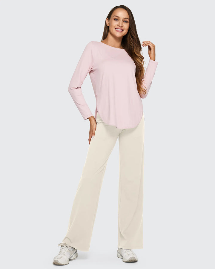Pantalón femenino tiro alto, pierna ancha, bolsillos, un must-have para la mujer moderna.