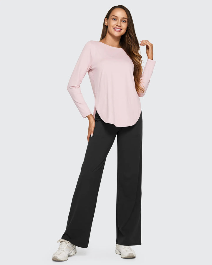 Moda atemporal: pantalones tiro alto, pierna ancha, bolsillos, para un estilo duradero y cómodo.