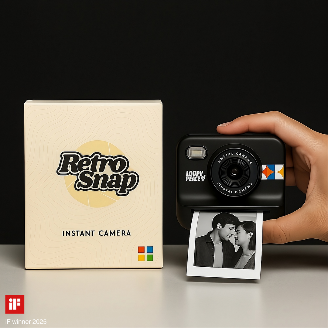 Cámara instantánea retro de estilo vintage. Imprime fotos en blanco y negro para recuerdos únicos.