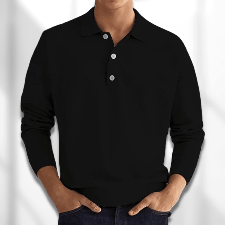 Suéter polo de hombre versátil para otoño/invierno. Tejido suave de manga larga que ofrece confort y estilo casual.