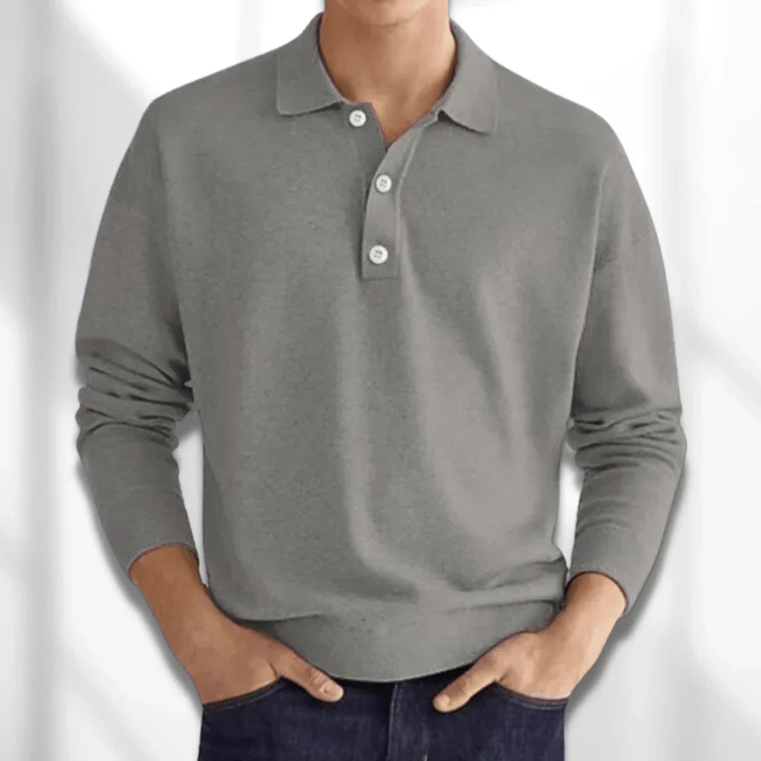 Polo de punto de manga larga para hombre, tejido suave y confortable. Ropa versátil para otoño y looks casuales.