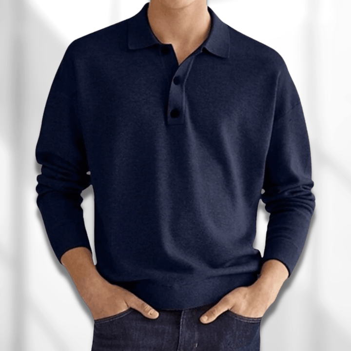 Suéter Polo de Manga Larga para Hombre. Ofrece elegancia versátil y confort duradero para cualquier ocasión.