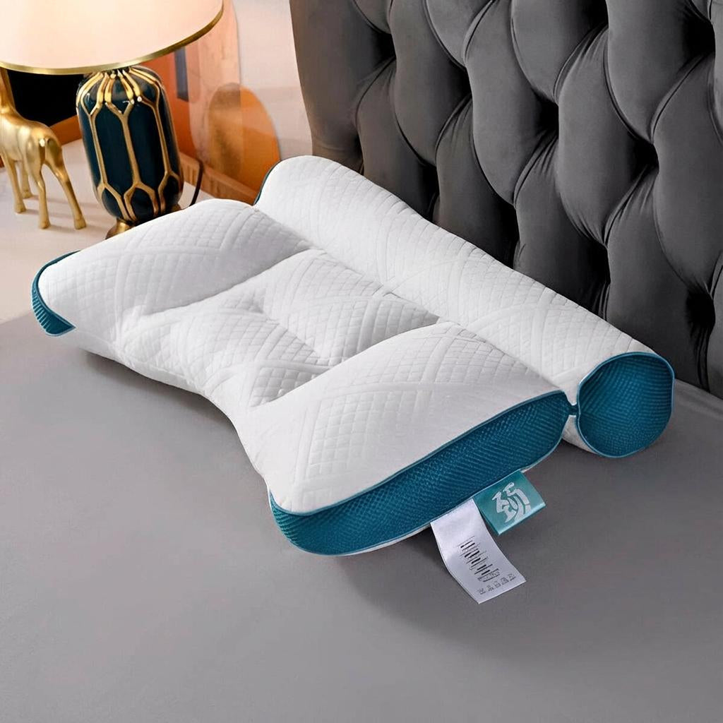 Almohada ergonómica para soporte cervical y columna, promoviendo un descanso saludable y sin dolor de cuello.