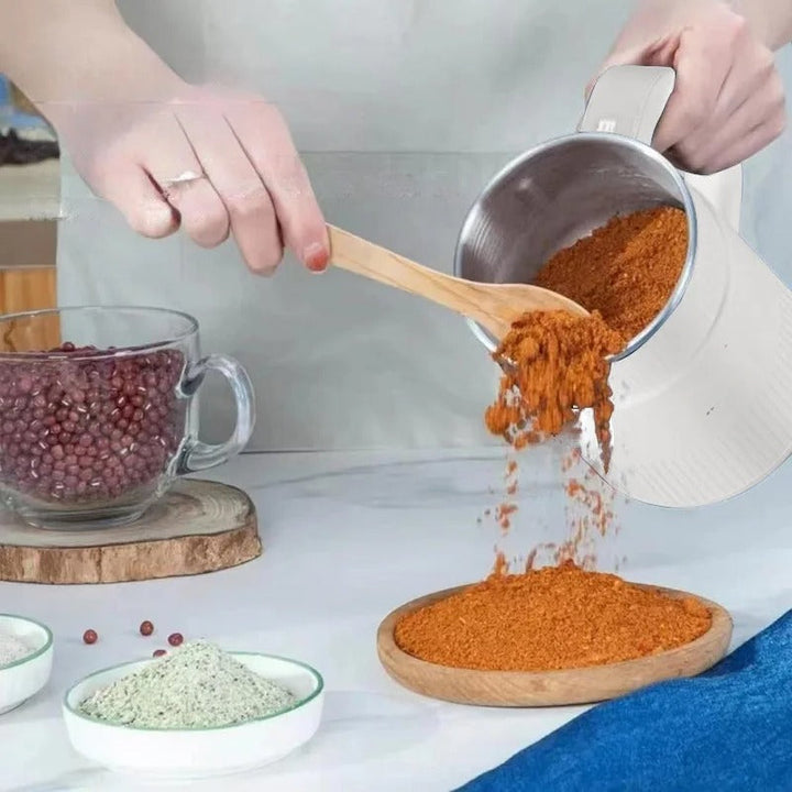 Molino de harina doméstico, fácil de usar. Diseño moderno en azul y blanco para tu cocina. Ideal para nutrición.