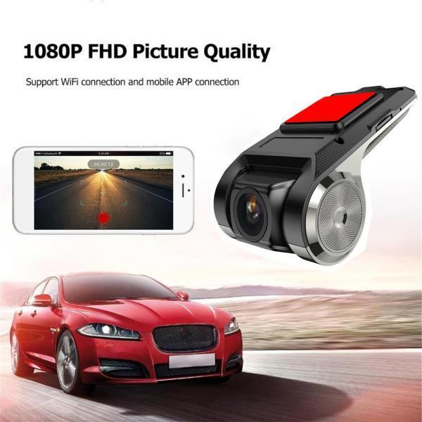 Cámara de seguridad vehicular 1080p con grabación doble frontal y trasera.
