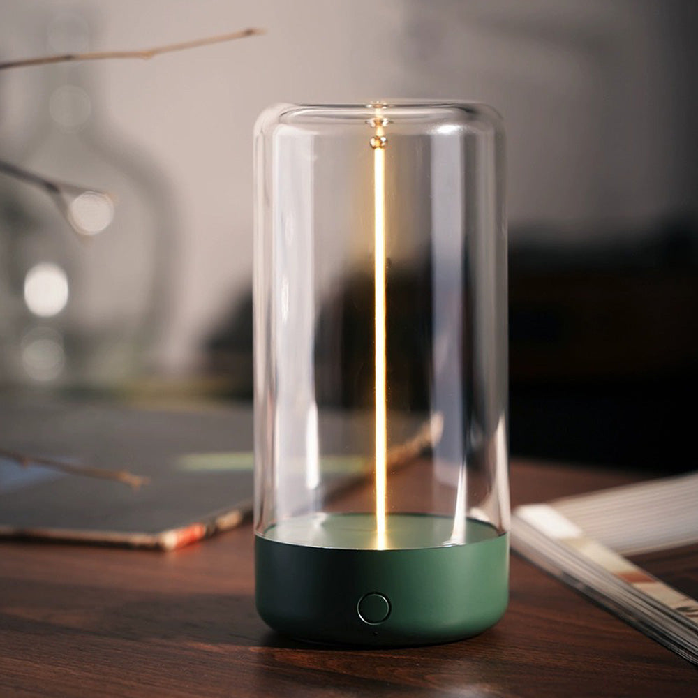 Lámpara de mesa moderna LED inalámbrica con estilo cilíndrico, luz decorativa.