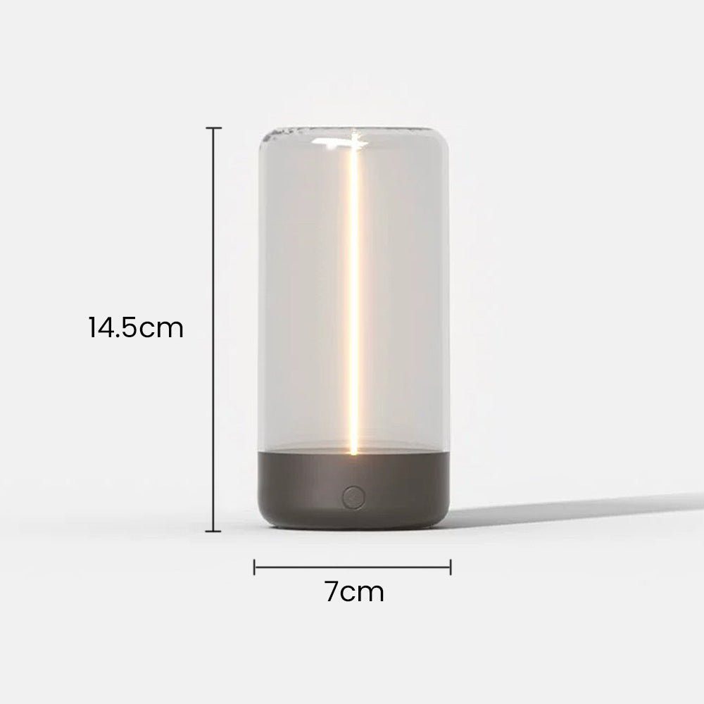Lámpara de mesa LED, cilíndrica, inalámbrica, con iluminación moderna y práctica.