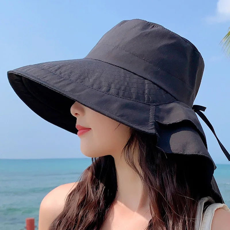 Elegante sombrero de sol para mujer, plegable y transpirable, con ala ancha que protege del sol.