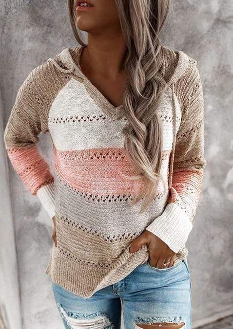 Comodísimo jersey de mujer a rayas, con elegante cuello en pico. Esencial para looks de otoño-invierno. Ropa mujer.