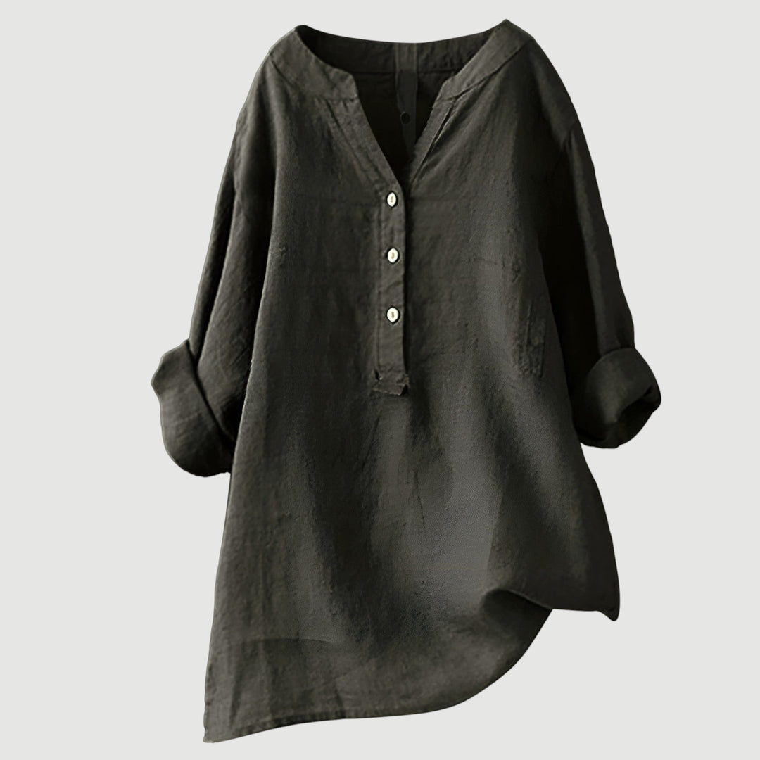 Top de mujer estilo túnica, cuello V, manga larga, para un look casual y elegante.