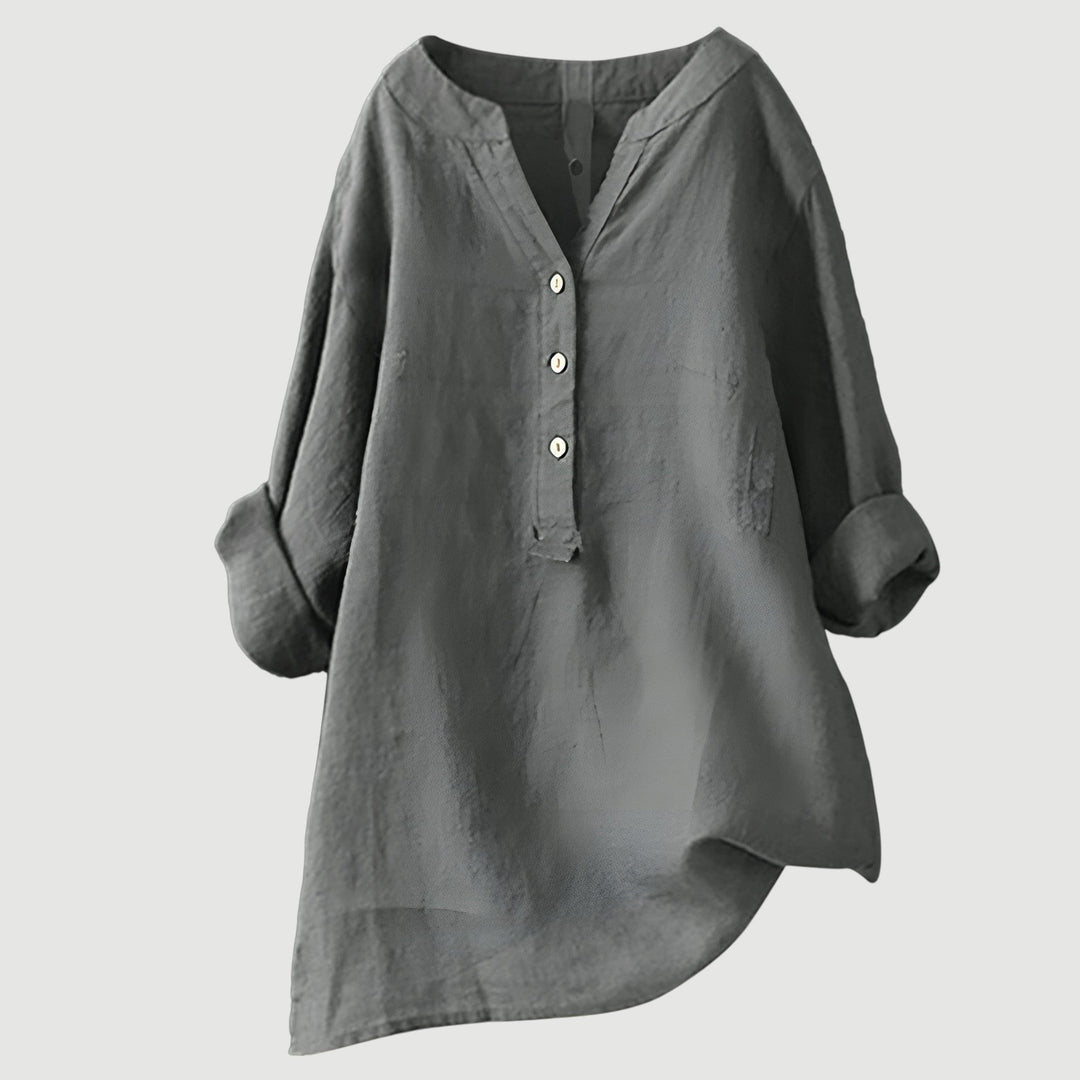 Blusa versátil de mujer, túnica cuello V, manga larga. Perfecta para el día a día.
