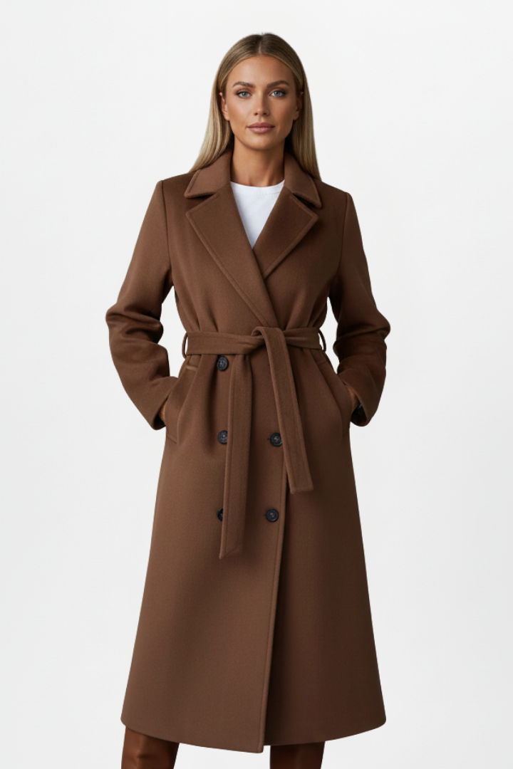 Abrigo trench largo para mujer. Diseño elegante y atemporal con cinturón.