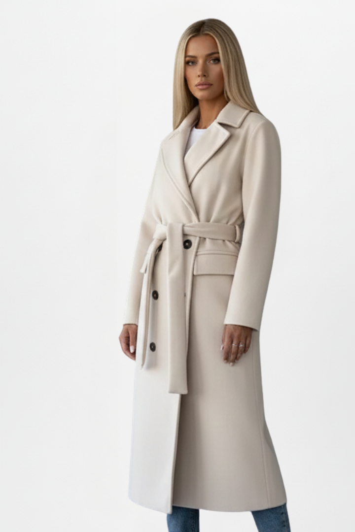 Trench coat de entretiempo para mujer. Elegante, largo y con cierre cruzado.
