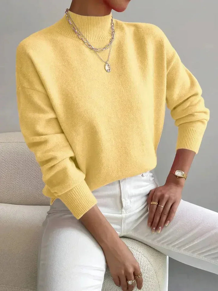 Moda femenina: Jersey de punto grueso con cuello alto, manga larga, perfecto para ropa casual de invierno.