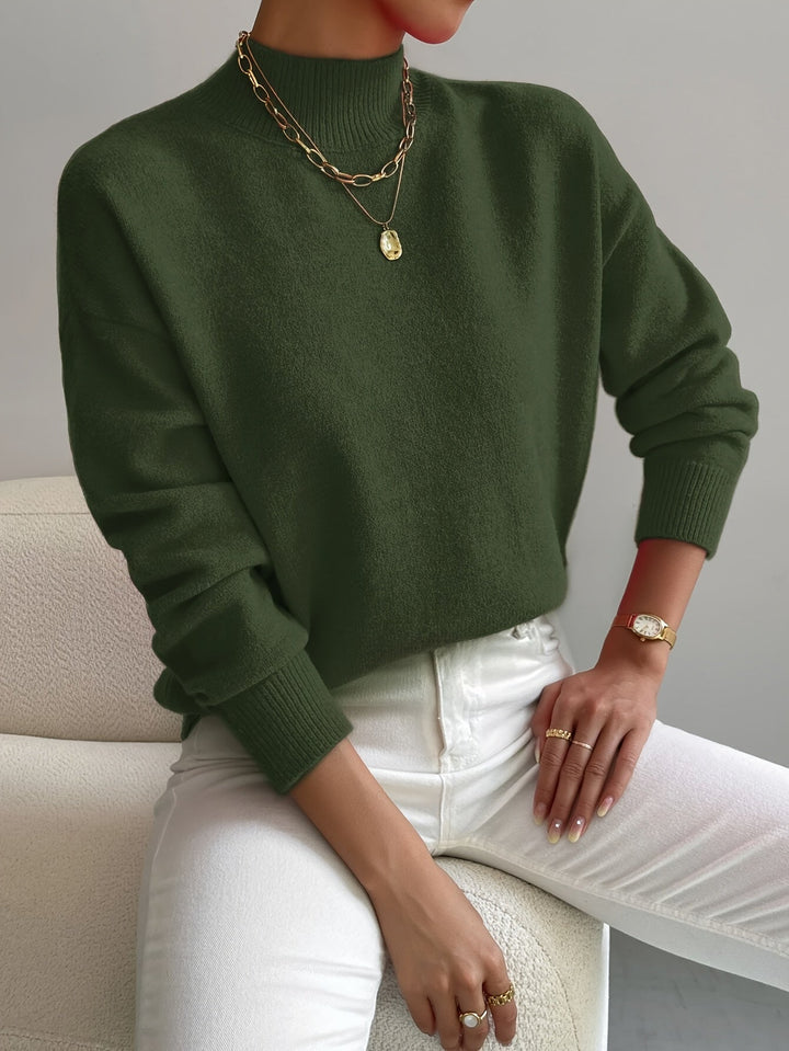 Suéter de punto grueso para mujer, manga larga y cuello alto, versátil para un look casual y abrigado en invierno.