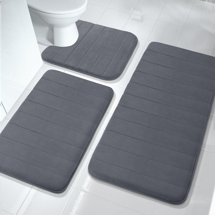 Juego completo de 3 alfombras de baño antideslizantes de espuma viscoelástica, ideales para cualquier hogar.