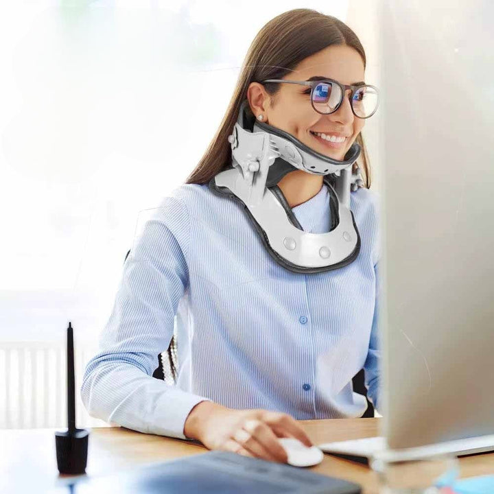 Dispositivo de tracción cervical para alivio del dolor de cuello. Mejora la postura y el bienestar.