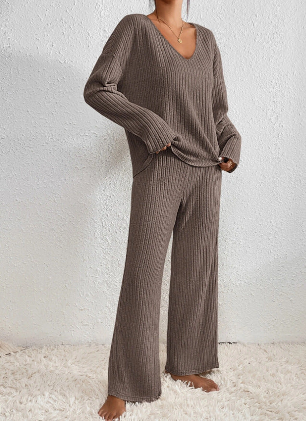 Conjunto de punto acanalado, moda de invierno para mujer, cómodo y con estilo.