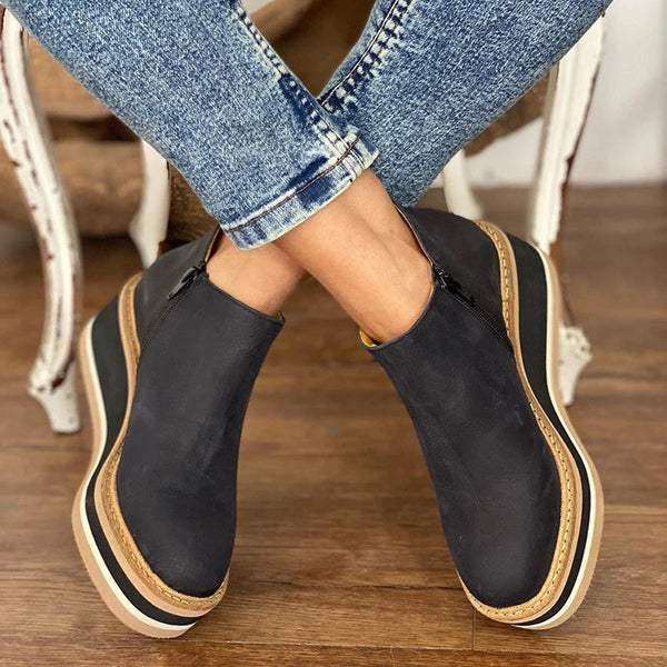 Elegantes botines de cuña para mujer. Plataforma, punta redonda, ideal para primavera y otoño.