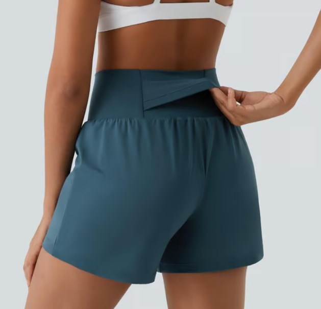 Short femenino de cintura alta, bolsillos, excelente para deporte, yoga y fitness.