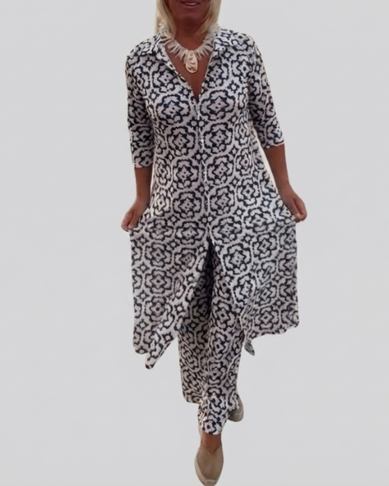 Conjunto de mujer Sara cómodo y casual con botones. Pantalón recto de moda para verano.