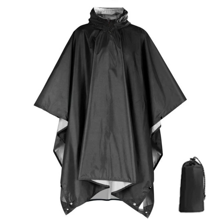 Poncho impermeable versátil para lluvia, viento, camping. Útil como toldo o manta de emergencia en cualquier aventura.