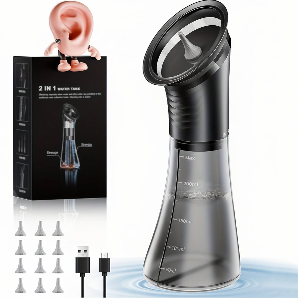 Extractor de cerumen eléctrico USB, diseño ergonómico para limpieza auditiva segura y eficaz.