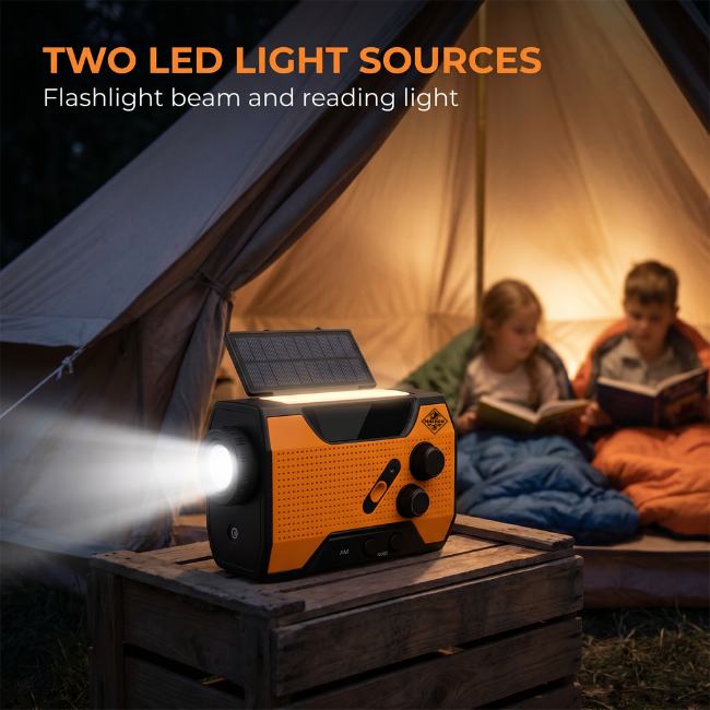 Radio de emergencia con power bank USB para cargar el móvil, linterna y sirena SOS, equipo de supervivencia.