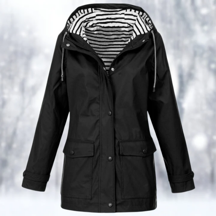 Chubasquero impermeable para mujer, protección total. Diseño elegante, ideal para invierno y tallas grandes.