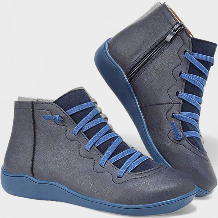 Estilosos botines casuales para mujer con cordones. Calzado cómodo de tobillo con cremallera, perfecto para moda diaria.