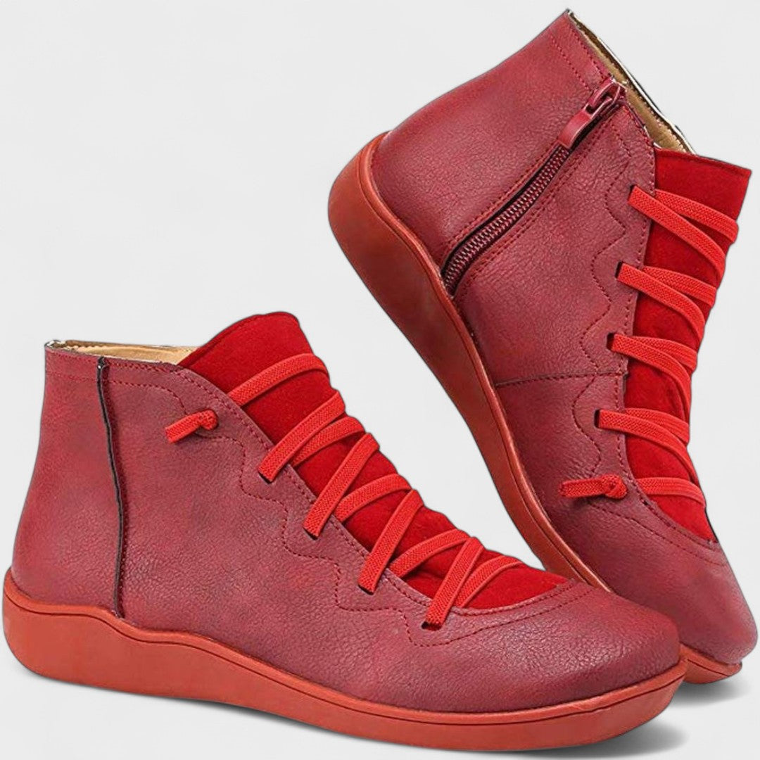 Botines de mujer de moda con cordones y cremallera. Calzado versátil estilo casual para otoño e invierno, ideal diario.