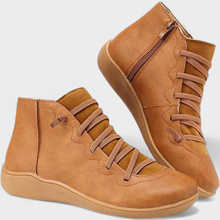 Botines de mujer casuales con cordones y cremallera. Calzado cómodo de tobillo para estilo diario en otoño-invierno.