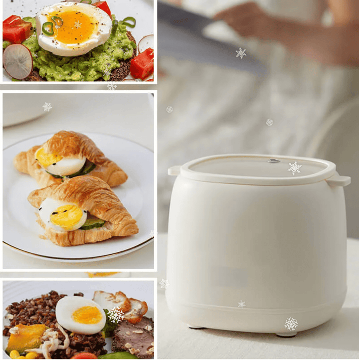 Moderno hervidor de huevos eléctrico para cocina, cocción rápida y perfecta. Un utensilio inteligente.