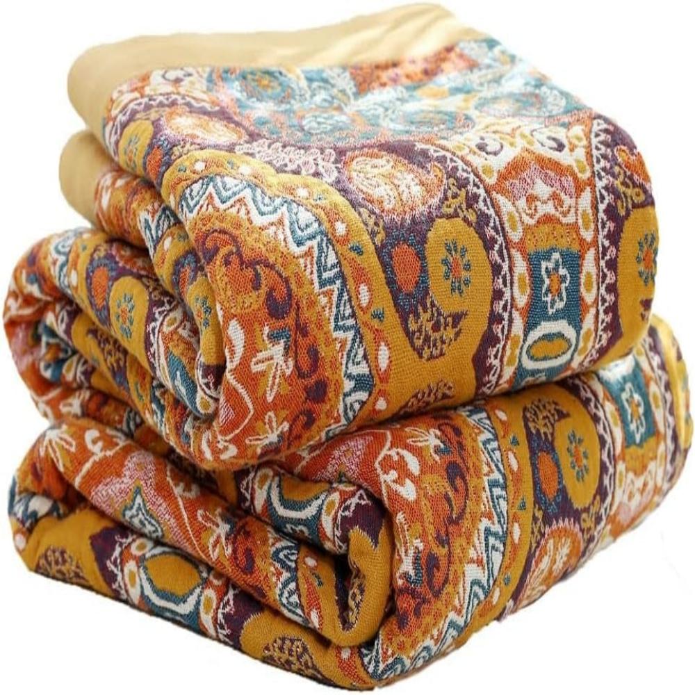 Manta tejida de algodón estilo boho, diseño Amanecer reversible. Ideal para decoración de sofá, cama o exterior.