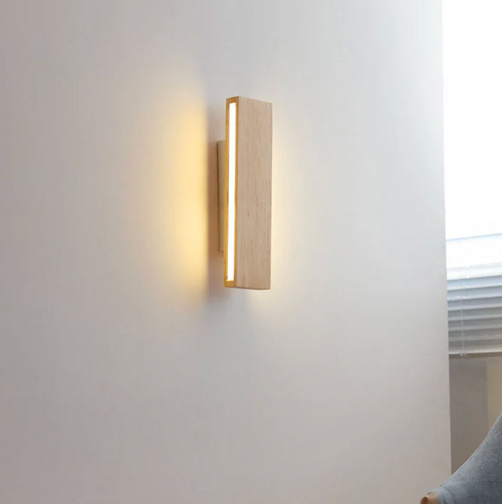 Aplique de pared de madera natural Japandi, iluminación moderna decorativa, estilo minimalista.