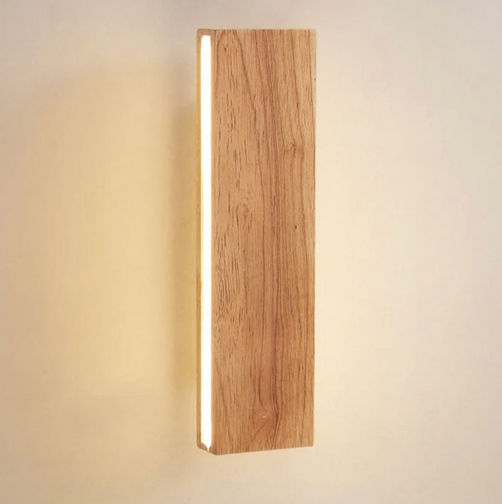 Aplique LED de pared de madera Japandi, diseño arquitectónico moderno escandinavo.