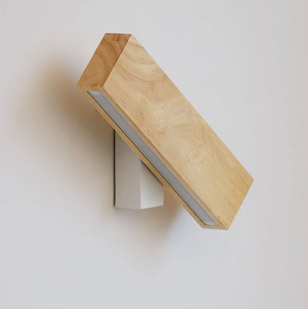 Lámpara de pared minimalista de madera Japandi, estilo arquitectónico, iluminación decorativa.